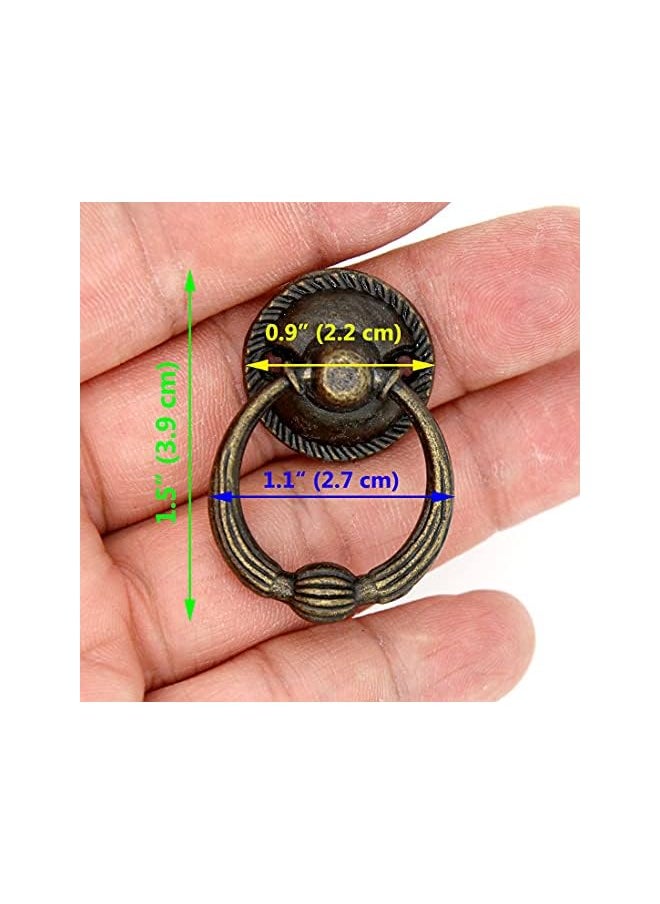 6 PCs Cabinet Hardware Drop Ring Pulls with Antique Brass Finish - Drawer Ring Handles, Small Size, Ring Diameter 1.1-in (2.7 cm)
