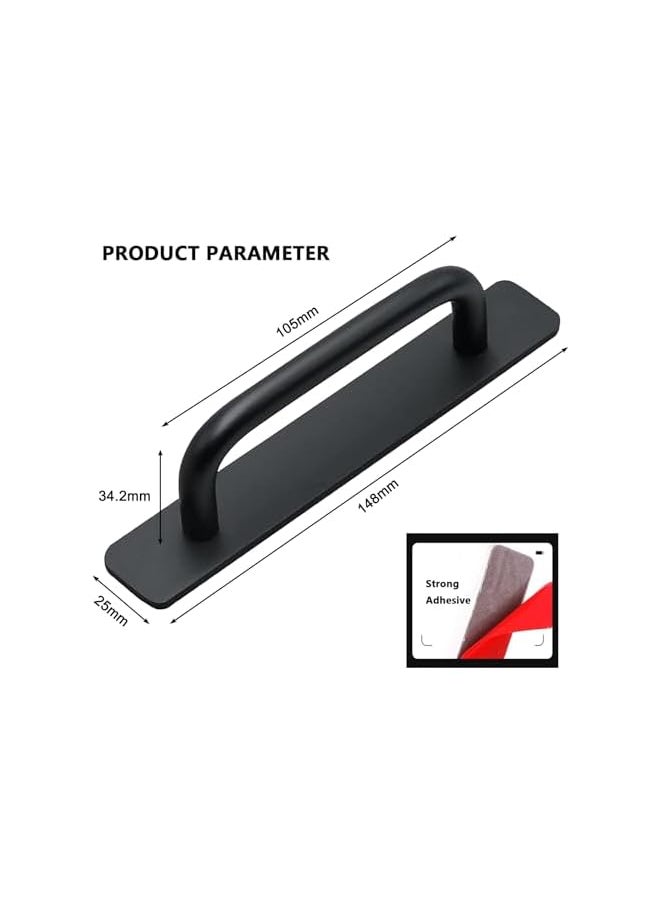2 Pack Self-Adhesive Drawer Handles, Aluminum Alloy Drawer Pull Handles,Adhesive Installation,Replace or Upgrade Handles on Cabinet Doors, Sliding Doors, Glass windows, Drawers，148mm, Black