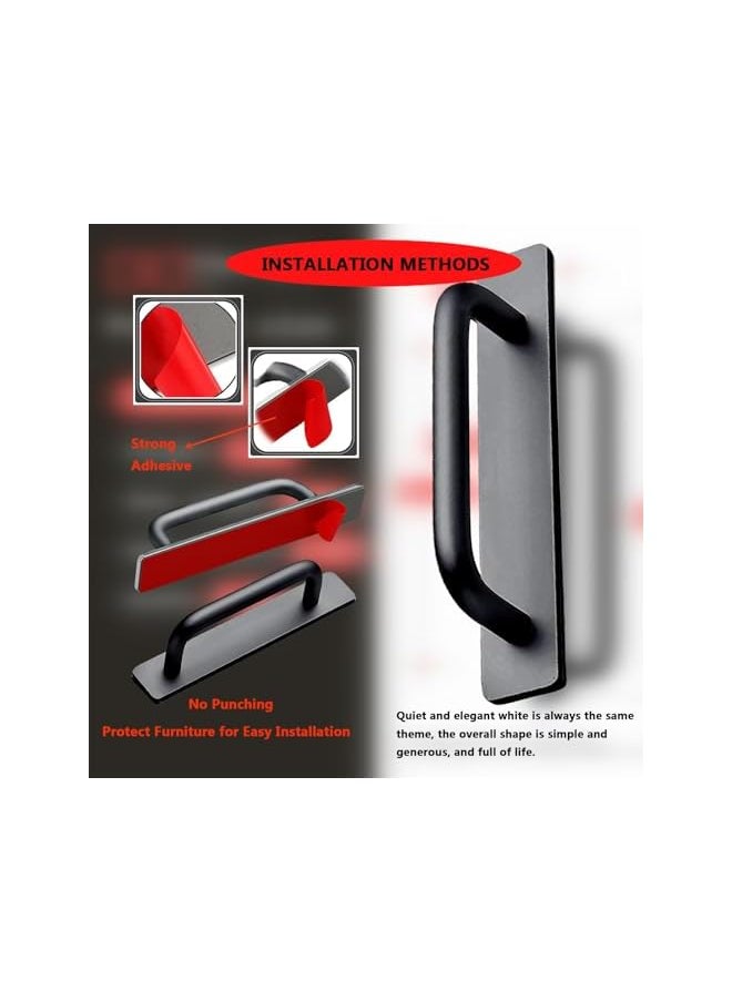 2 Pack Self-Adhesive Drawer Handles, Aluminum Alloy Drawer Pull Handles,Adhesive Installation,Replace or Upgrade Handles on Cabinet Doors, Sliding Doors, Glass windows, Drawers，148mm, Black