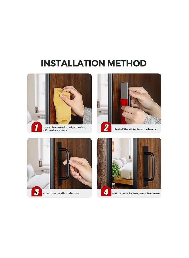 Self-Stick Cabinet Drawer Handles, Self Adhesive Matte Black Flat Cabinet Handles, Adhesive Cabinets Pulls for Kitchen, Sliding Closet, Window, and Appliance Doors, 2Pcs Black