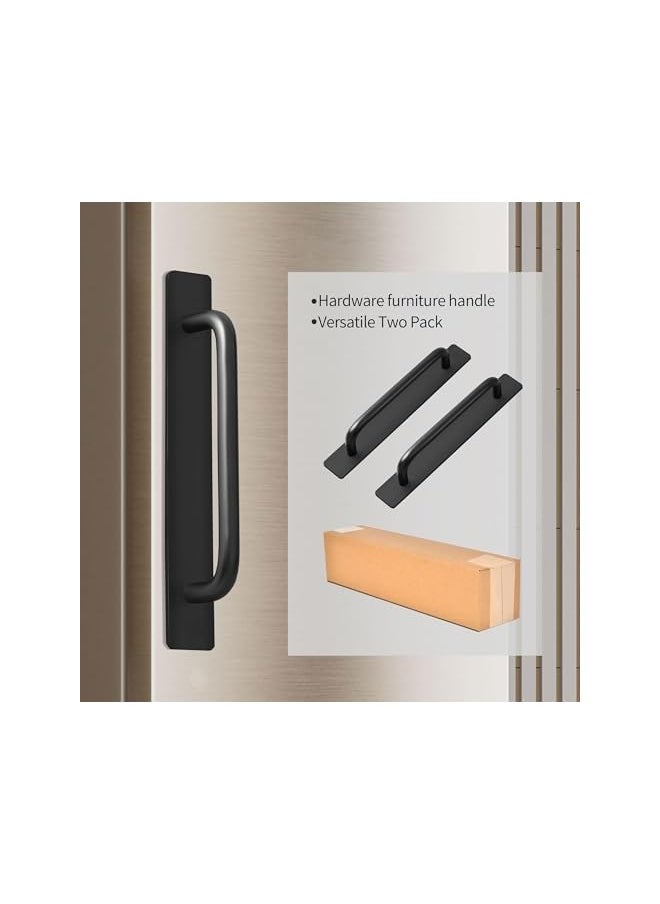 Self-Stick Cabinet Drawer Handles, Self Adhesive Matte Black Flat Cabinet Handles, Adhesive Cabinets Pulls for Kitchen, Sliding Closet, Window, and Appliance Doors, 2Pcs Black