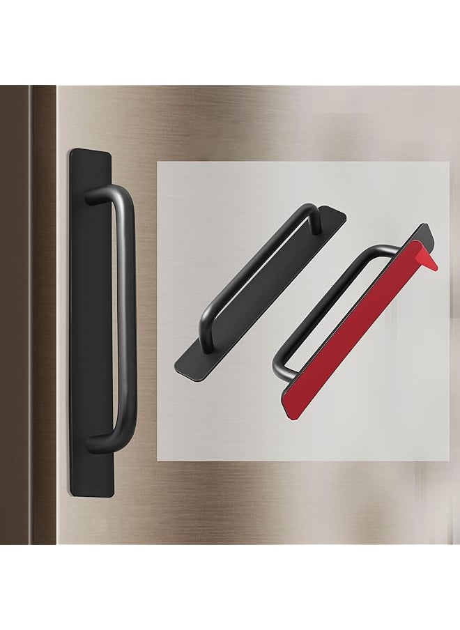 Self-Stick Cabinet Drawer Handles, Self Adhesive Matte Black Flat Cabinet Handles, Adhesive Cabinets Pulls for Kitchen, Sliding Closet, Window, and Appliance Doors, 2Pcs Black