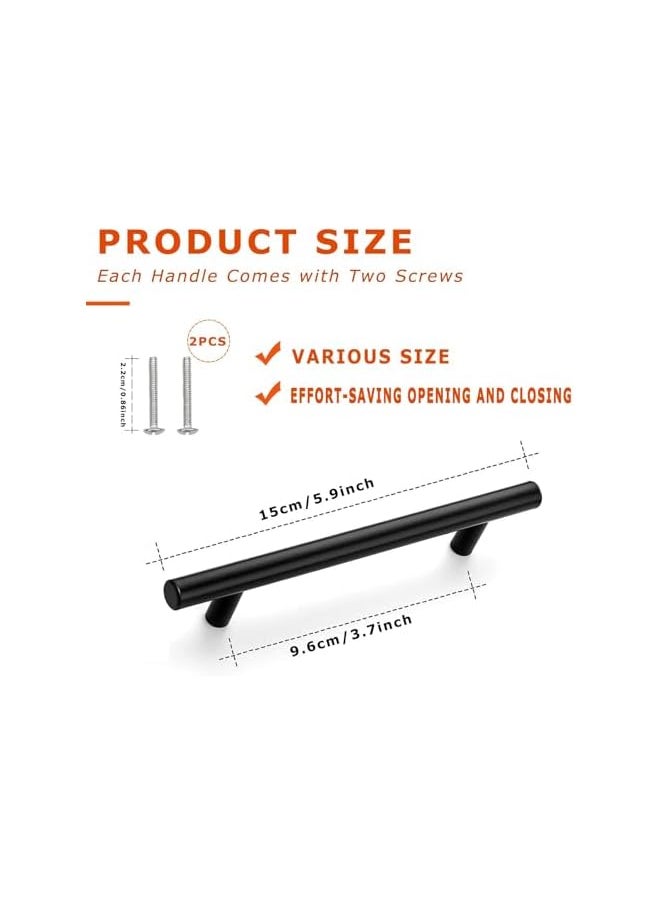 10 Pack Cabinet Handles, Stainless Steel Kitchen Cupboard Handles, Hardware Cabinet Pulls Wardrobe Handles Drawer Handles, Matte Black (96mm Hole Center)