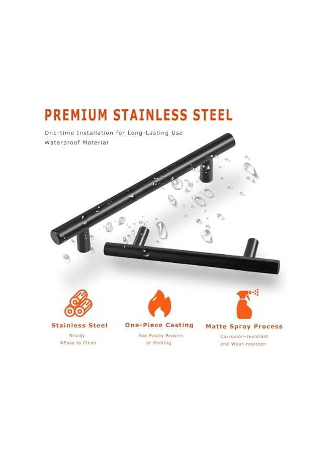 10 Pack Cabinet Handles, Stainless Steel Kitchen Cupboard Handles, Hardware Cabinet Pulls Wardrobe Handles Drawer Handles, Matte Black (96mm Hole Center)