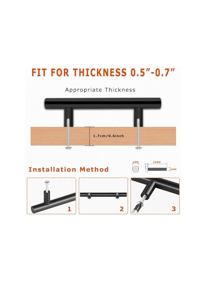 10 Pack Cabinet Handles, Stainless Steel Kitchen Cupboard Handles, Hardware Cabinet Pulls Wardrobe Handles Drawer Handles, Matte Black (96mm Hole Center)
