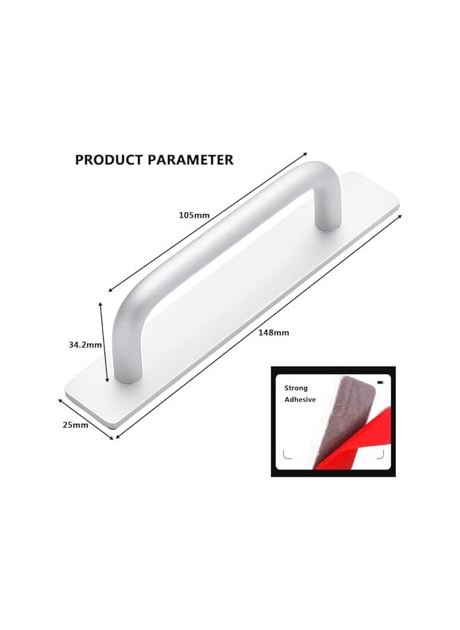 2 Pack Self-Adhesive Drawer Handles, Aluminum Alloy Drawer Pull Handles,Adhesive Installation,Replace or Upgrade Handles on Cabinet Doors, Sliding Doors, Glass windows, Drawers，148mm, Silver