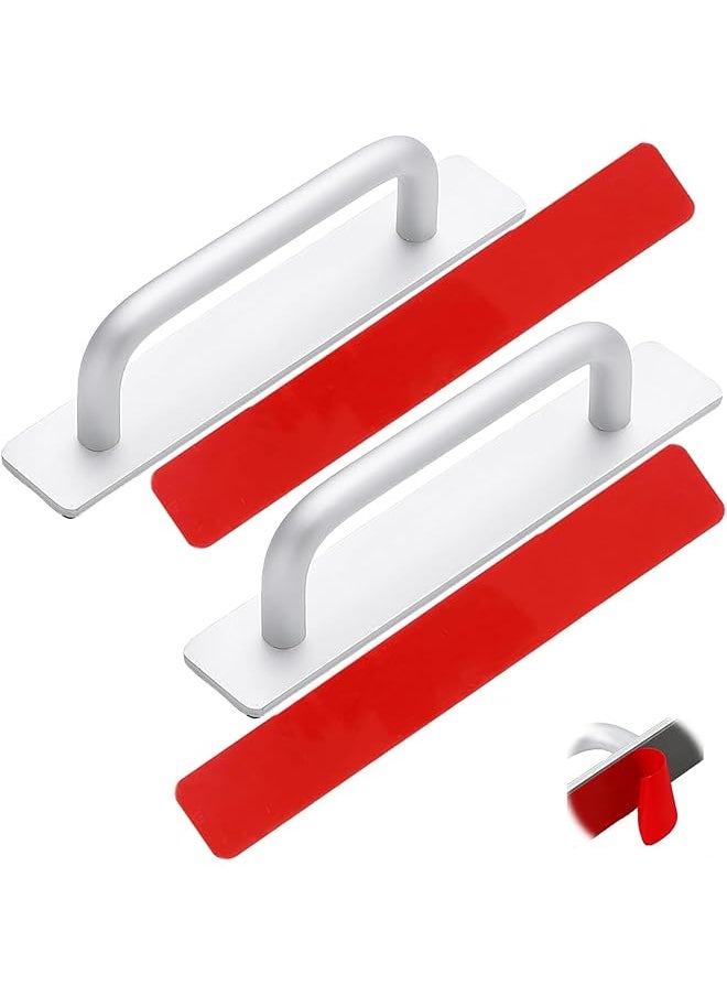 2 Pack Self-Adhesive Drawer Handles, Aluminum Alloy Drawer Pull Handles,Adhesive Installation,Replace or Upgrade Handles on Cabinet Doors, Sliding Doors, Glass windows, Drawers，148mm, Silver