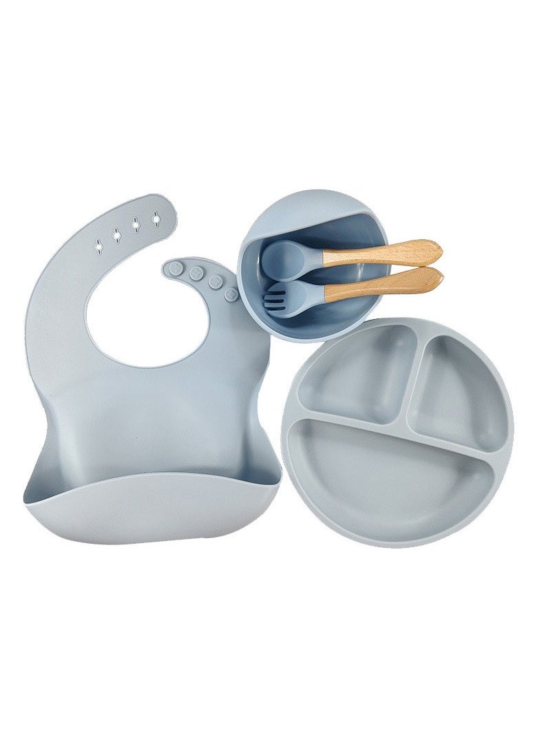 5-piece silicone baby feeding set, silicone bib, dining plate, suction cup bowl