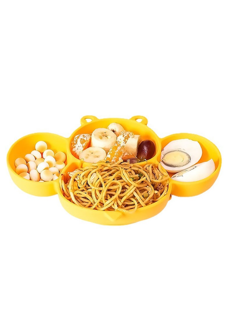 Baby Silicone Suction Bowls Bee Compartment Cartoon Eating Complementary Food Bowl Sucker Bowl Dark Green