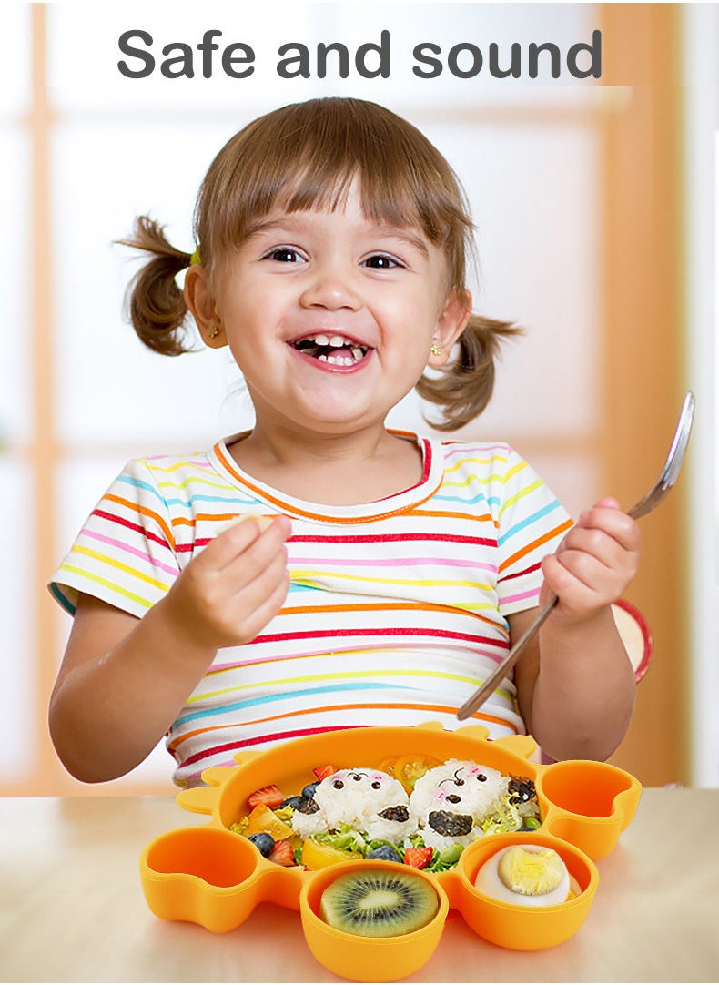 Baby Silicone Suction Bowls Bee Compartment Cartoon Eating Complementary Food Bowl Sucker Bowl Dark Green