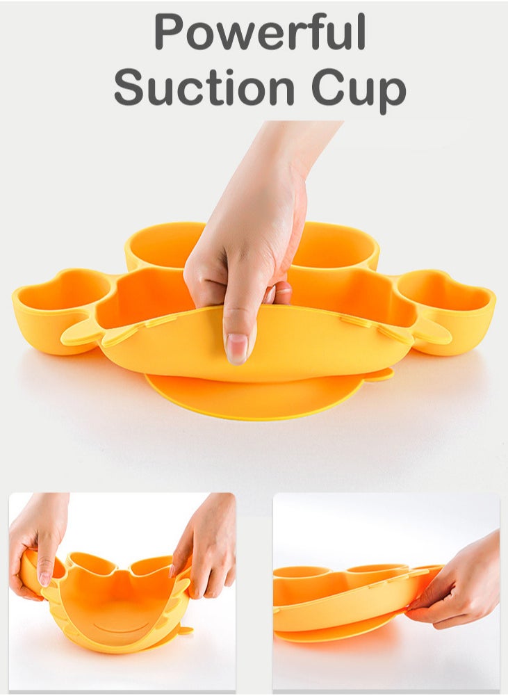 Baby Silicone Suction Bowls Bee Compartment Cartoon Eating Complementary Food Bowl Sucker Bowl Dark Green