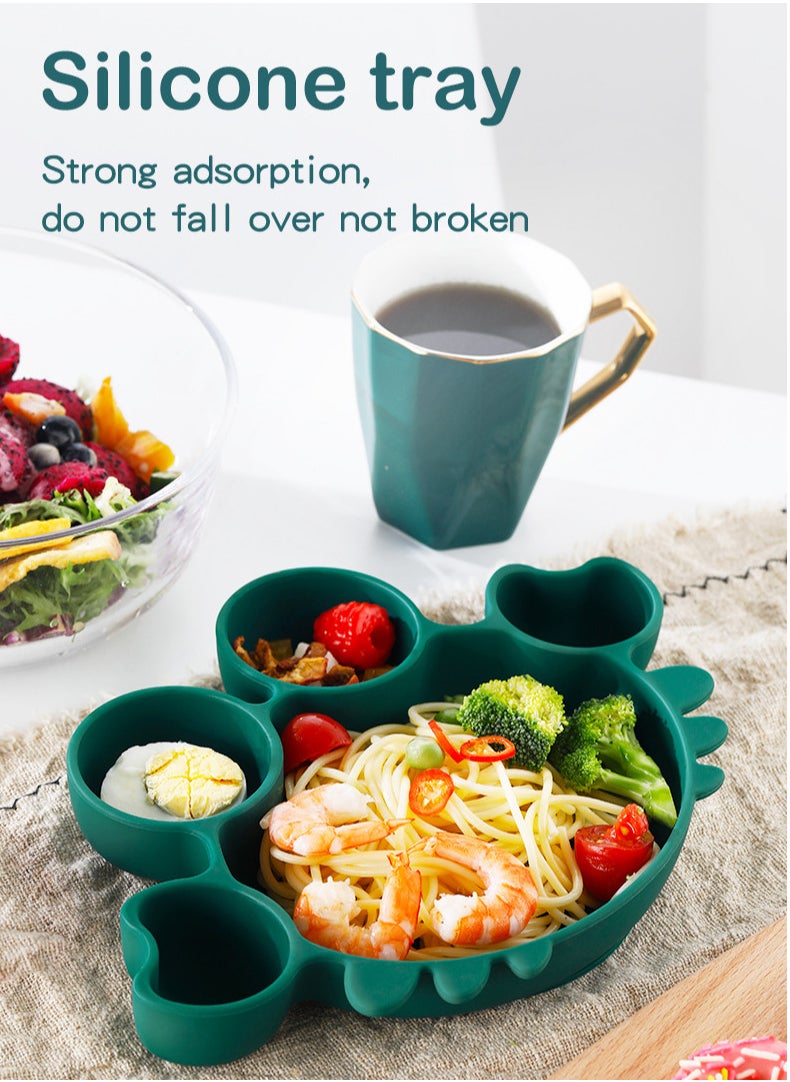 Baby Silicone Suction Bowls Bee Compartment Cartoon Eating Complementary Food Bowl Sucker Bowl Dark Green
