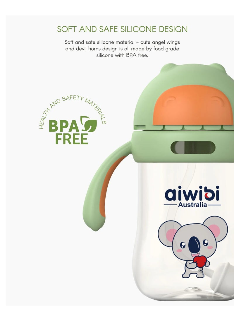 Aiwibi Baby Water Bottle with Straw, Safe Material, Wide-Neck Design, Vent System for 6 Months - 300mL (Assorted)