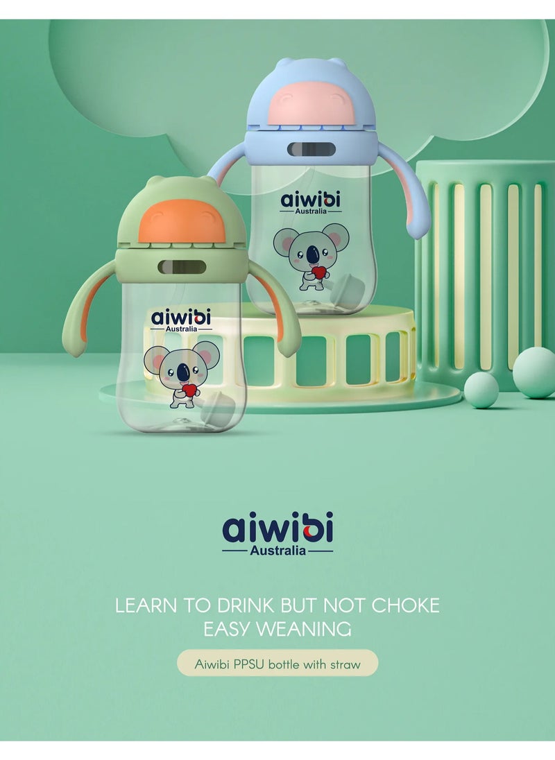 Aiwibi Baby Water Bottle with Straw, Safe Material, Wide-Neck Design, Vent System for 6 Months - 300mL (Assorted)