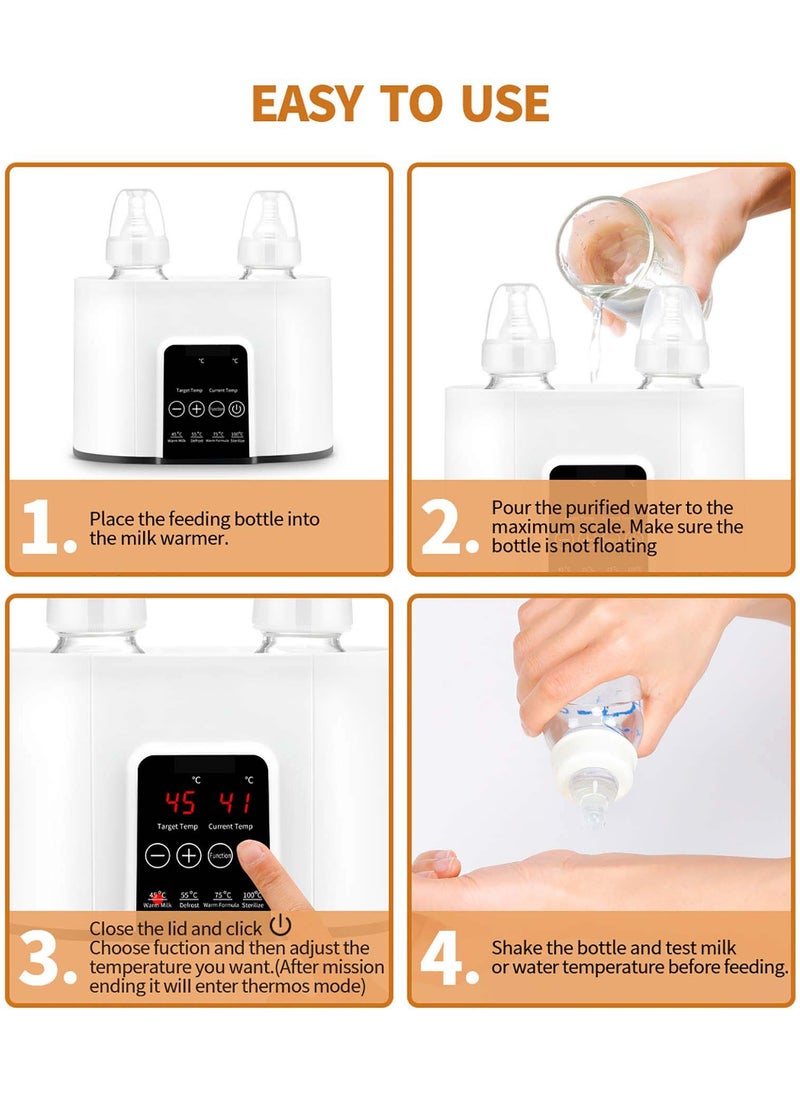 Fast Baby Bottle Warmer with 24H Constant Mode  Timer, Ideal for Twins, LCD Display for Accurate Temperature Control