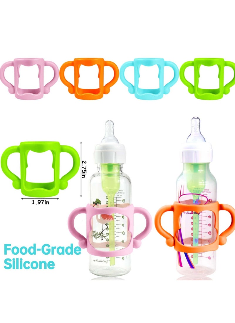 4-Pack Bottle Handles for Dr Brown Narrow Baby Bottles, Soft Silicone Bottle Holder for Baby Self Feeding, Teach Babies to Drink Independently, Easy Grip, BPA Free