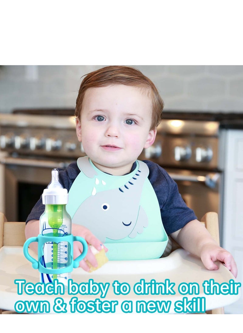 4-Pack Bottle Handles for Dr Brown Narrow Baby Bottles, Soft Silicone Bottle Holder for Baby Self Feeding, Teach Babies to Drink Independently, Easy Grip, BPA Free
