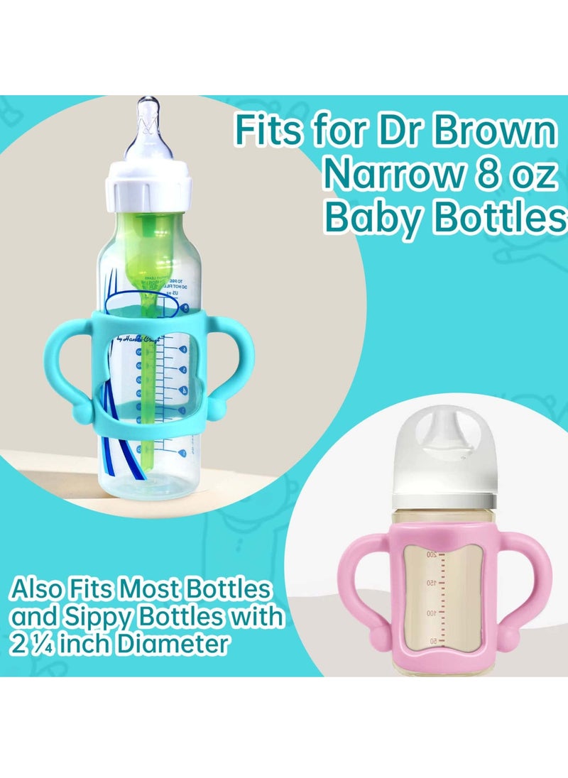 4-Pack Bottle Handles for Dr Brown Narrow Baby Bottles, Soft Silicone Bottle Holder for Baby Self Feeding, Teach Babies to Drink Independently, Easy Grip, BPA Free