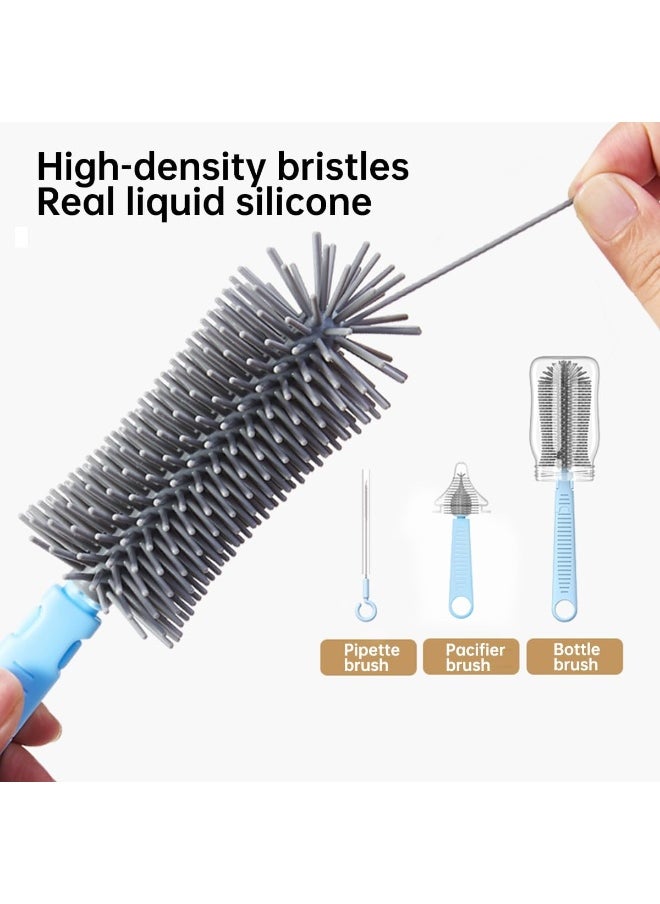 6 in 1 Baby Bottle Brush Set with Bottle Soap Dispenser and Stand, Nipple Brush, Straw Brush, Bottle Drying Rack, Travel and Home Use