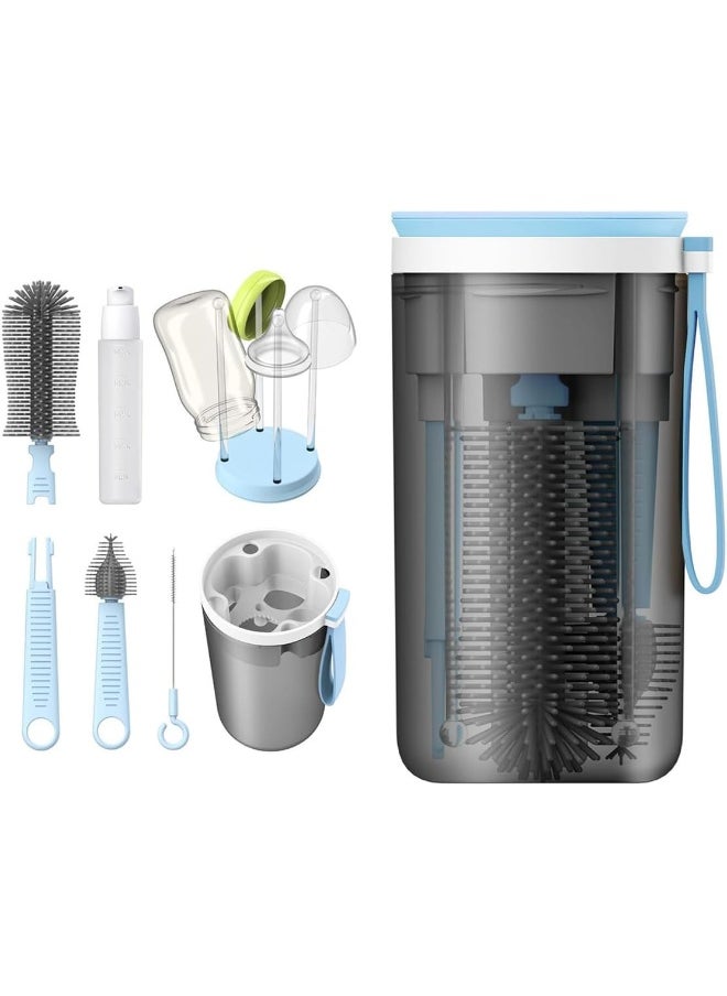 6 in 1 Baby Bottle Brush Set with Bottle Soap Dispenser and Stand, Nipple Brush, Straw Brush, Bottle Drying Rack, Travel and Home Use