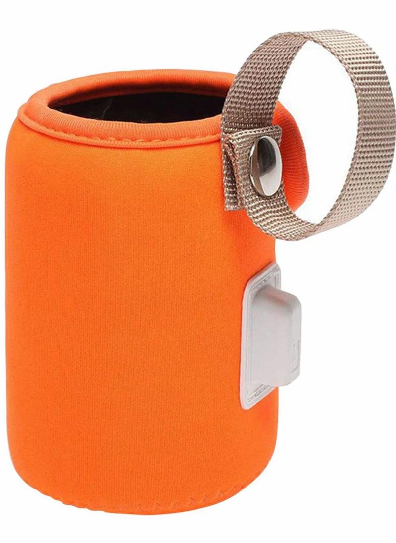 Bottle Warmer Bag Milk Warmer Cover Feeding Bottle Heated Cover Portable Beverage Baby Bottle Warmer for Car Travel Shopping (Orange)