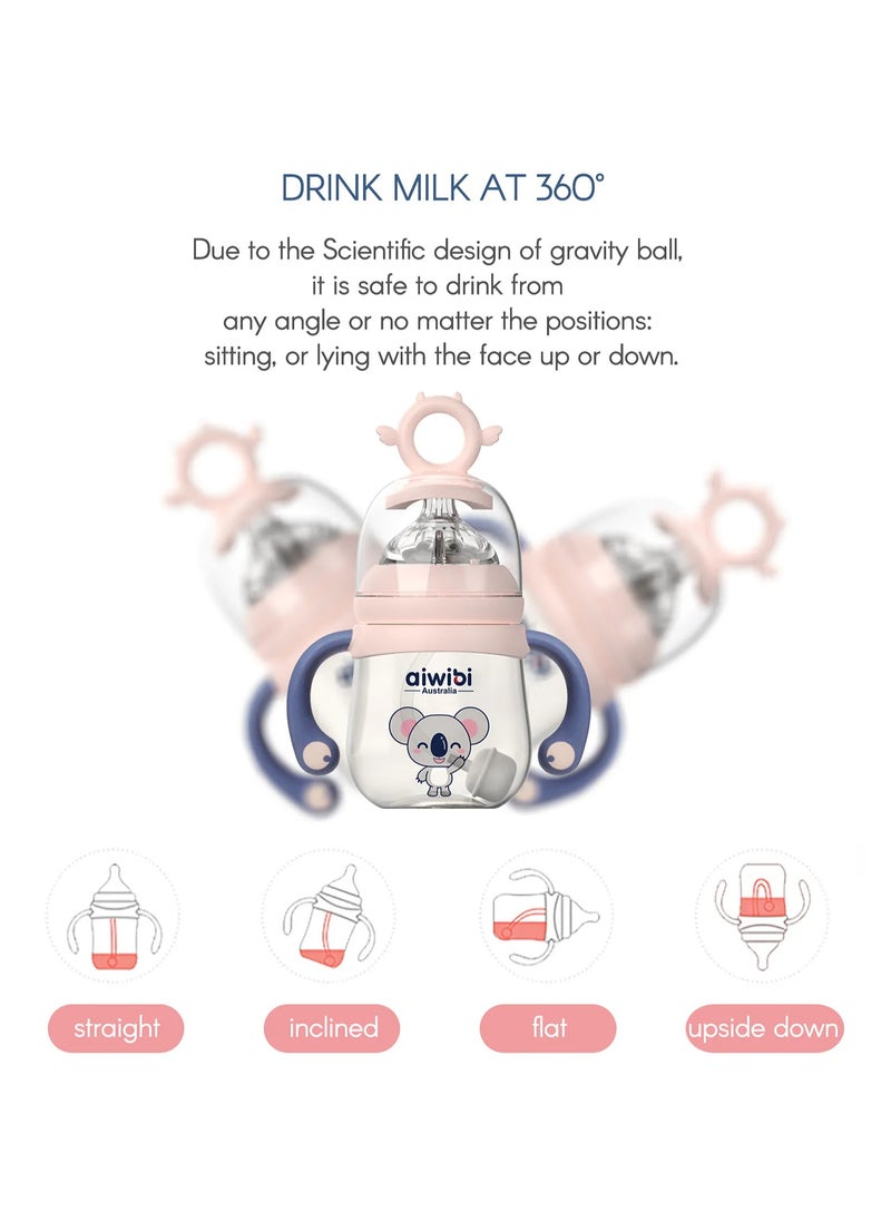 Aiwibi Baby Feeding Bottle Anti-Colic Breast-Like Nipple, BPA-Free, 240mL, 6M (Assorted)