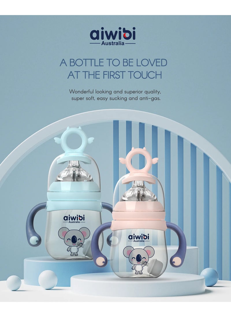 Aiwibi Baby Feeding Bottle Anti-Colic Breast-Like Nipple, BPA-Free, 240mL, 6M (Assorted)