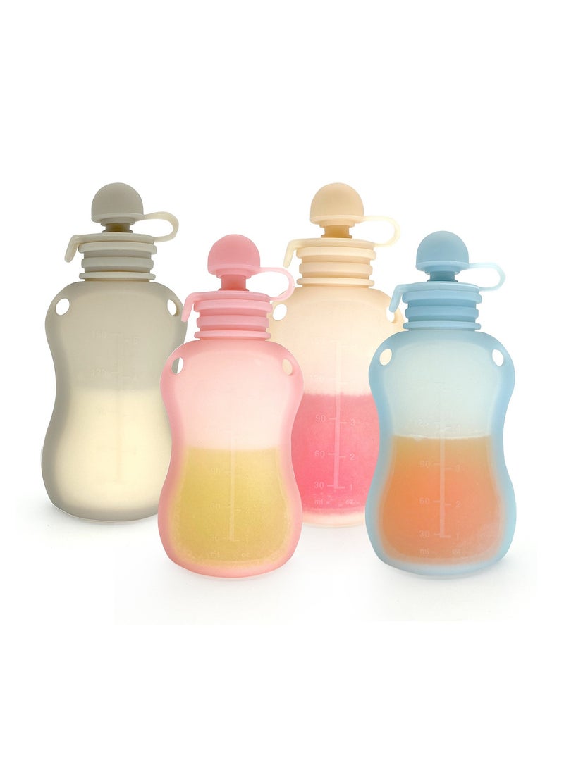 Reusable Silicone Baby Food Pouches, 4 Pack Squeeze Pouches for Toddler Kids, BPA-Free Silicone Refillable Baby Food Storage