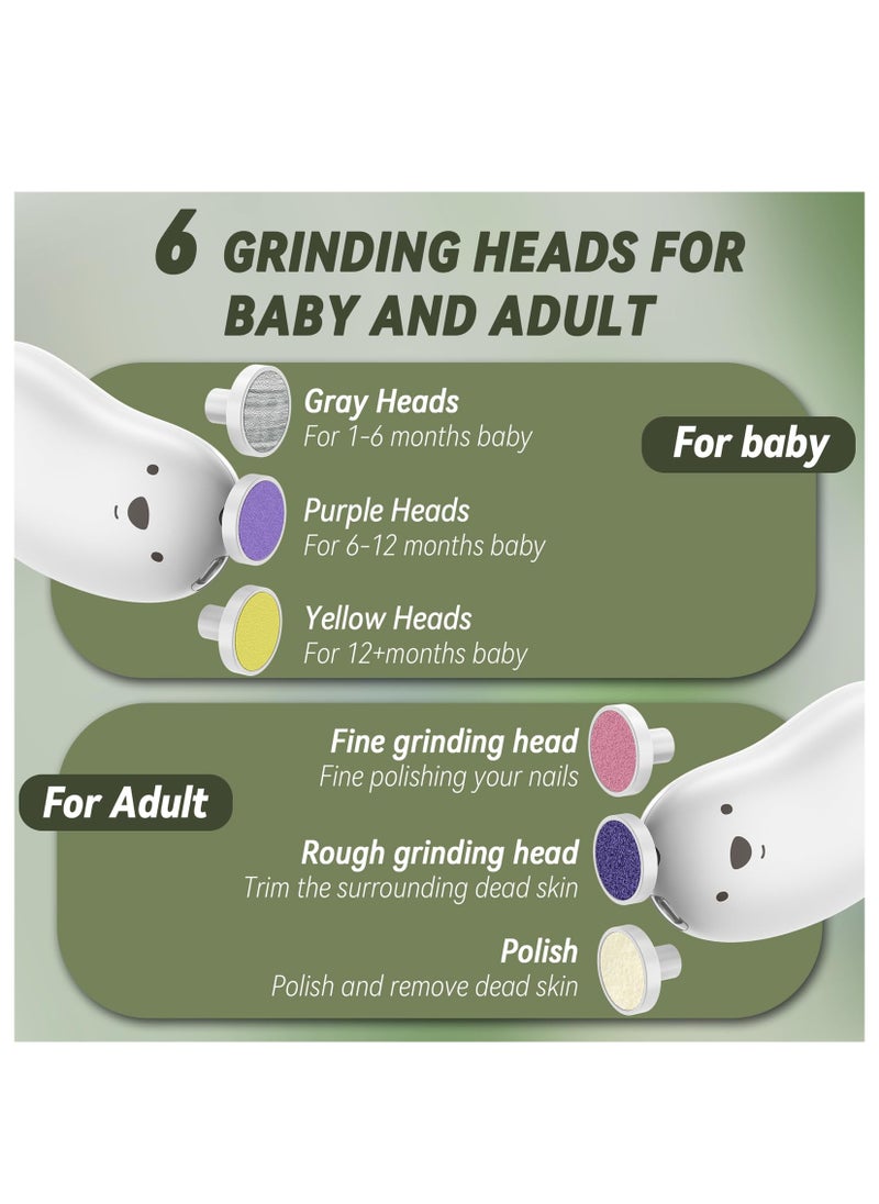 Baby Nail Trimmer Electric,Rechargeable Baby Nail Clippers with 6 Grinding Heads and LED Light, Safe Baby Nail File Set for Baby, Toddler, Infant, Alternative to Baby Nail Clipper, Baby Nail Kit