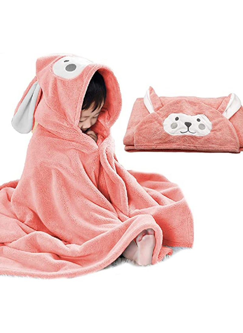 KASTWAVE Unisex Baby Cotton Animal Face Hooded Towel, Baby Bath Towel Hooded Ultra Soft Towel Highly Absorbent Bathrobe Blanket Toddlers Shower Gifts for Boys Girls Extra Large 28 x 55 (Pink)