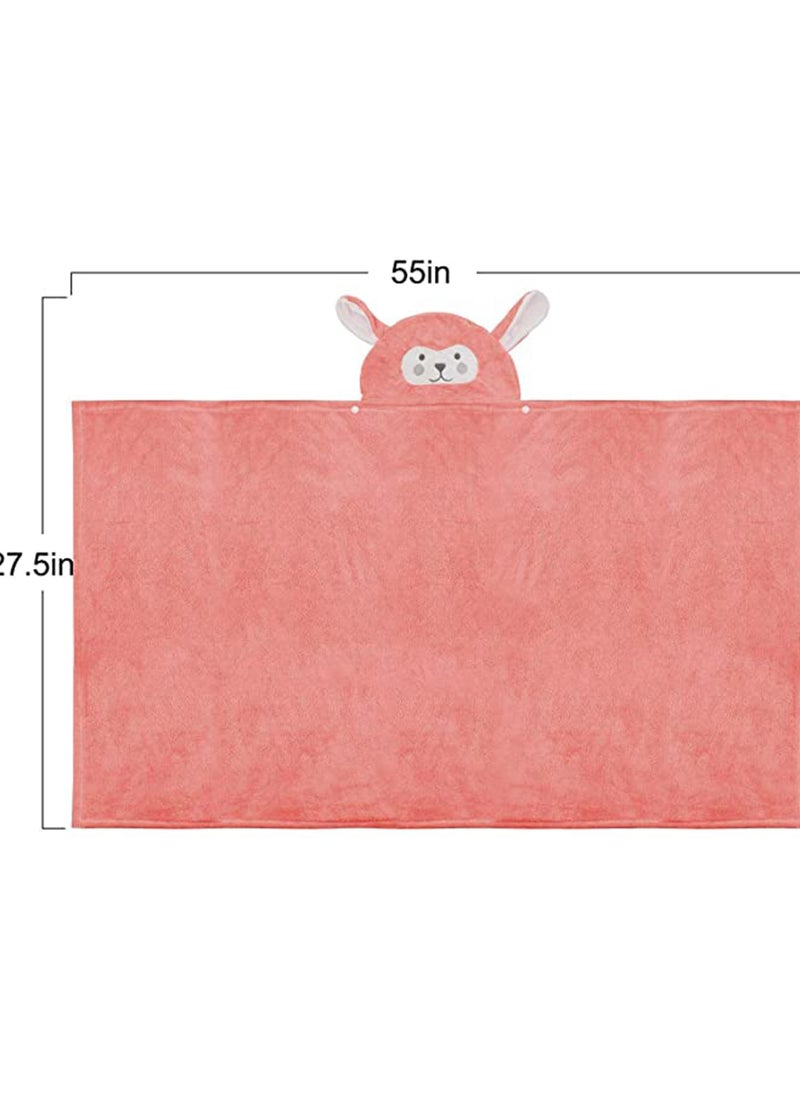 KASTWAVE Unisex Baby Cotton Animal Face Hooded Towel, Baby Bath Towel Hooded Ultra Soft Towel Highly Absorbent Bathrobe Blanket Toddlers Shower Gifts for Boys Girls Extra Large 28 x 55 (Pink)