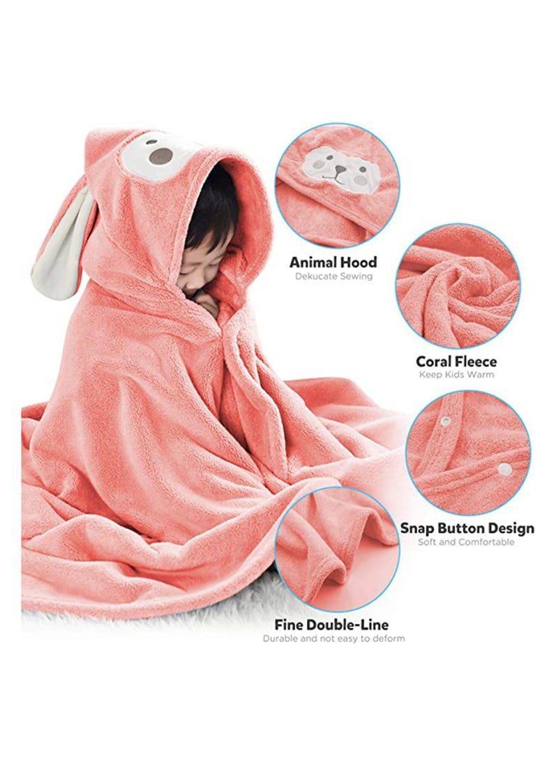 KASTWAVE Unisex Baby Cotton Animal Face Hooded Towel, Baby Bath Towel Hooded Ultra Soft Towel Highly Absorbent Bathrobe Blanket Toddlers Shower Gifts for Boys Girls Extra Large 28 x 55 (Pink)