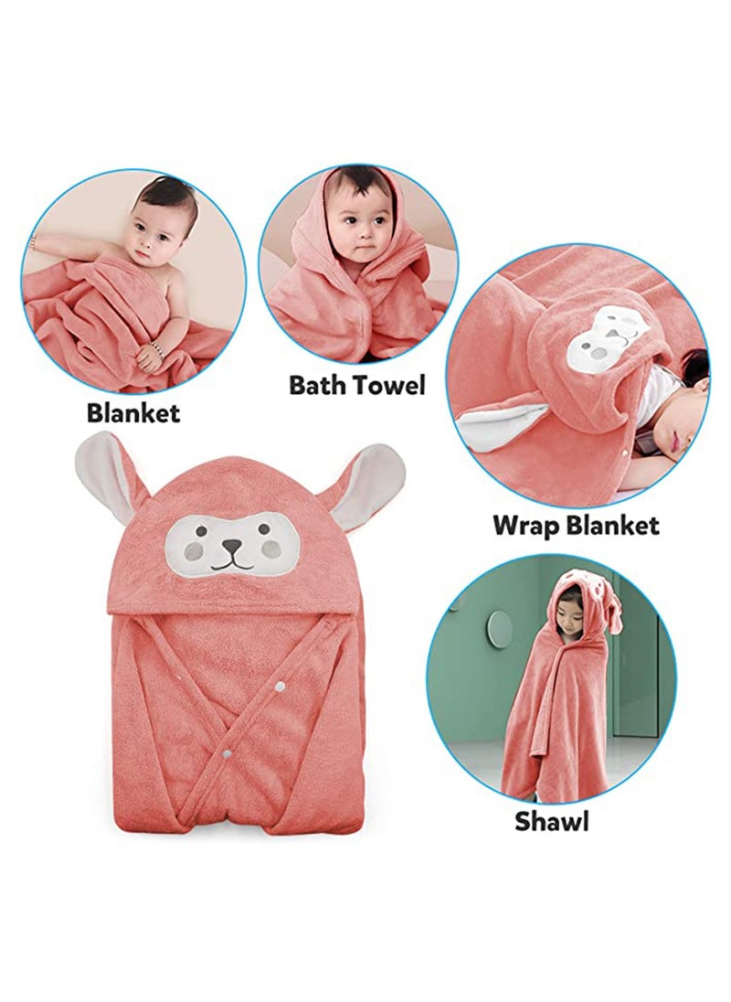 KASTWAVE Unisex Baby Cotton Animal Face Hooded Towel, Baby Bath Towel Hooded Ultra Soft Towel Highly Absorbent Bathrobe Blanket Toddlers Shower Gifts for Boys Girls Extra Large 28 x 55 (Pink)