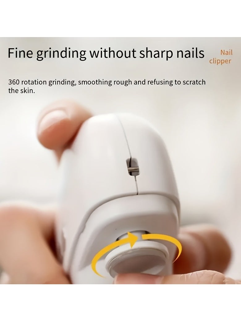 Automatic Electric Nail Clipper with Light  2 Speeds, Nail Polisher 2 in 1 Design, Nail Clip Storage, USB Rechargeable Safety Electric Nail Trimmer Suitable for Babies,Kids, Adults and Seniors(White)