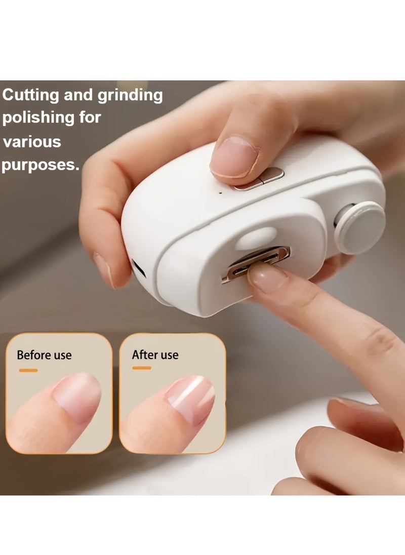 Automatic Electric Nail Clipper with Light  2 Speeds, Nail Polisher 2 in 1 Design, Nail Clip Storage, USB Rechargeable Safety Electric Nail Trimmer Suitable for Babies,Kids, Adults and Seniors(White)