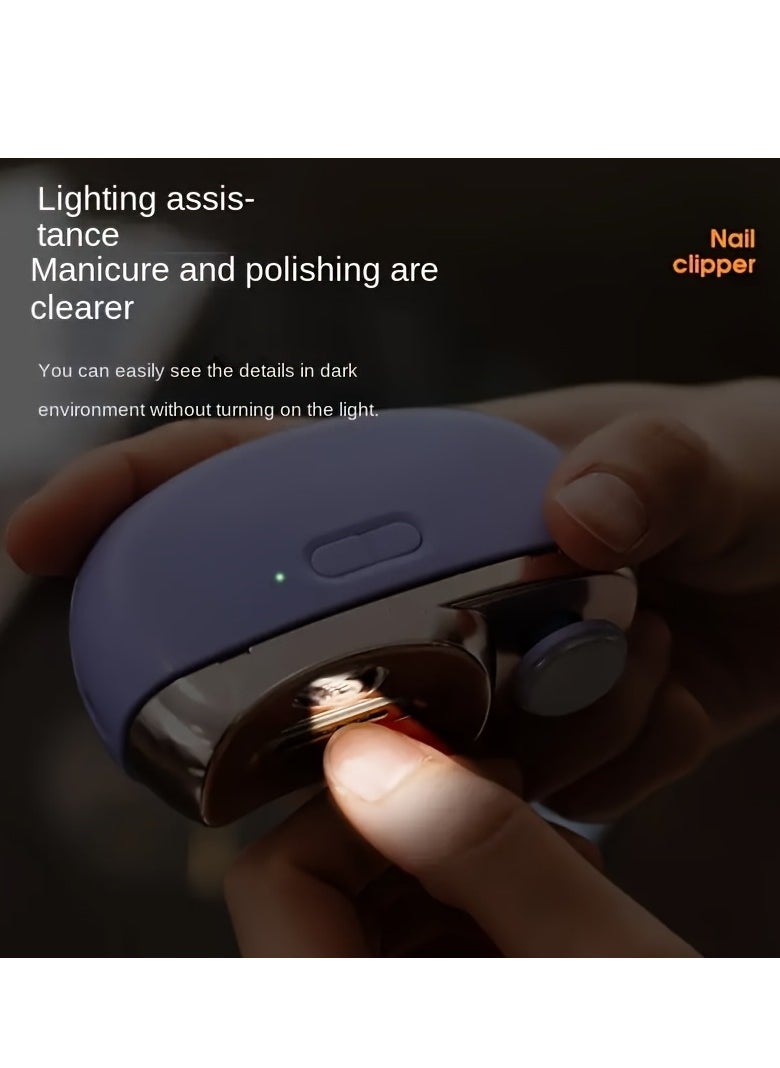 Automatic Electric Nail Clipper with Light  2 Speeds, Nail Polisher 2 in 1 Design, Nail Clip Storage, USB Rechargeable Safety Electric Nail Trimmer Suitable for Babies,Kids, Adults and Seniors(White)