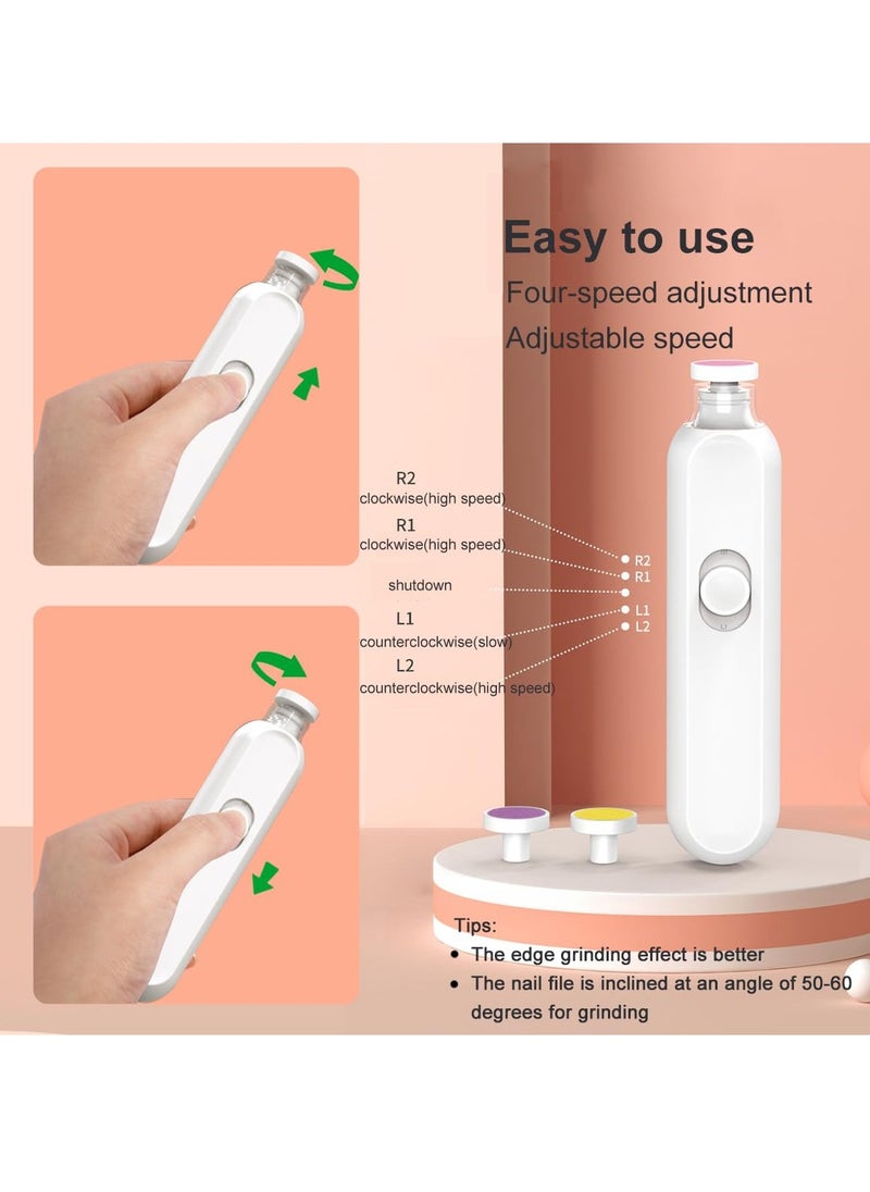 Electric Baby Nail Trimmer Set Electric Nail Buffer Safe and Easy-to-Use Nail File for Newborns to Kids with 6 Grinding Pads LED Light, and Storage Box for Baby and Kids Nail Care Trim White