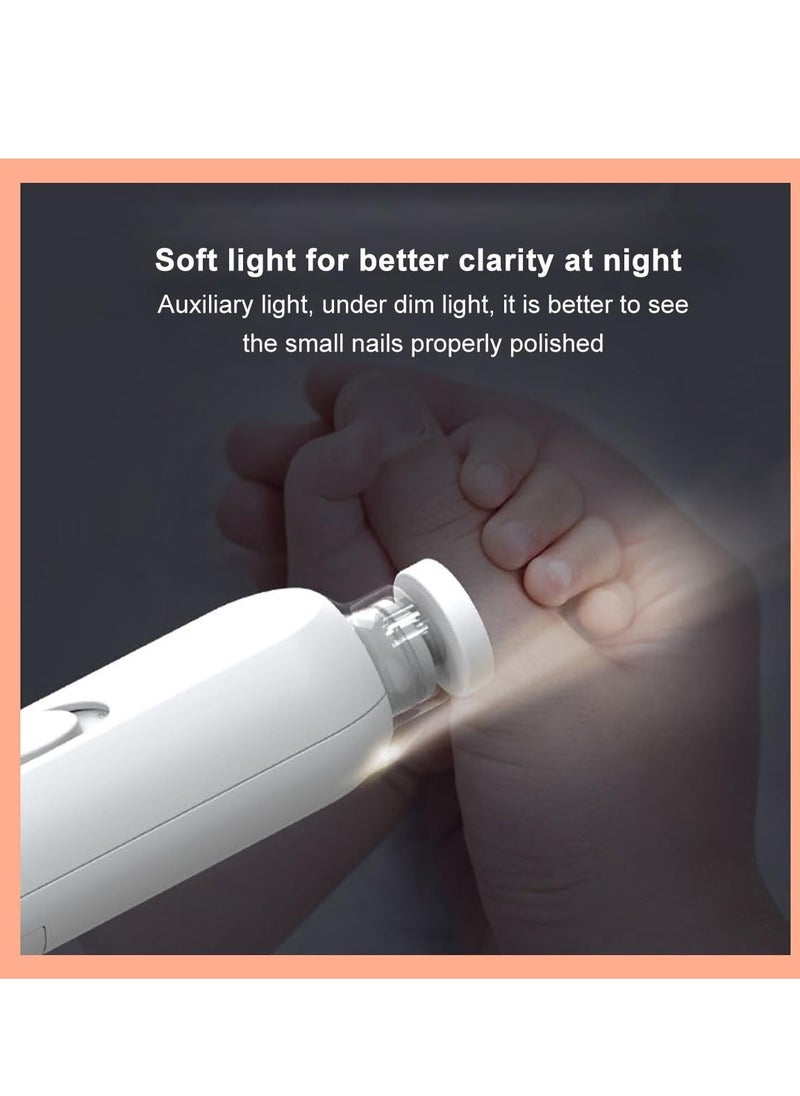 Electric Baby Nail Trimmer Set Electric Nail Buffer Safe and Easy-to-Use Nail File for Newborns to Kids with 6 Grinding Pads LED Light, and Storage Box for Baby and Kids Nail Care Trim White