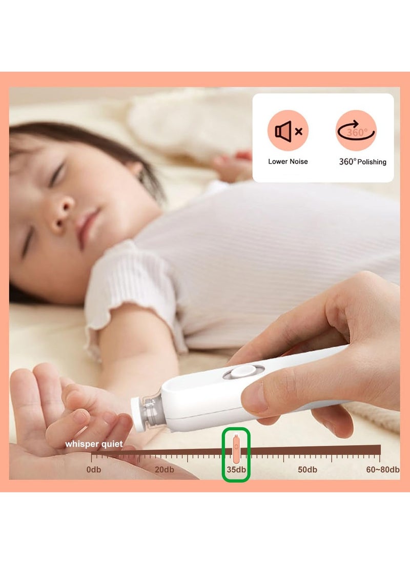 Electric Baby Nail Trimmer Set Electric Nail Buffer Safe and Easy-to-Use Nail File for Newborns to Kids with 6 Grinding Pads LED Light, and Storage Box for Baby and Kids Nail Care Trim White