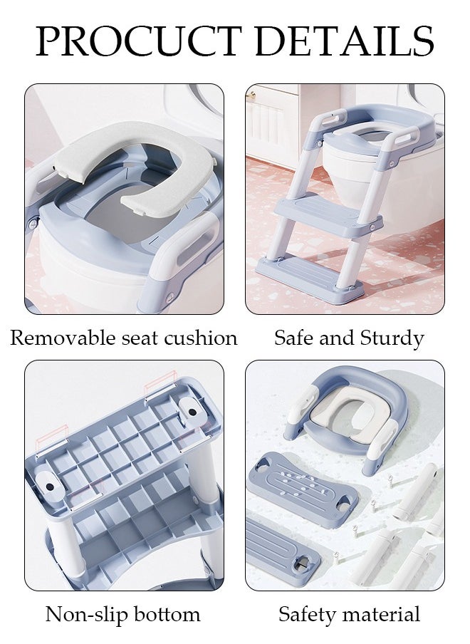 Kids Potty Training Toilet Seat with Step Stool Ladder,Toddlers-Comfortable Safe Potty Seat with Anti-Slip Pads Folding Ladder for Boys and Girls