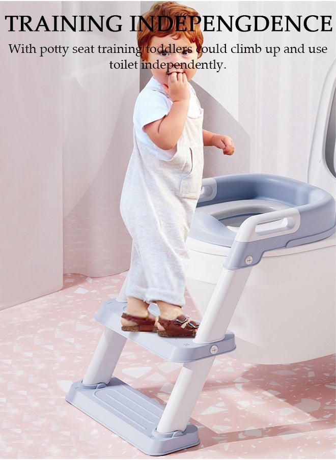 Kids Potty Training Toilet Seat with Step Stool Ladder,Toddlers-Comfortable Safe Potty Seat with Anti-Slip Pads Folding Ladder for Boys and Girls