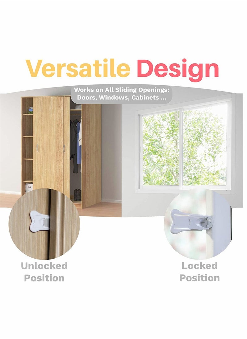 Safety Locks, Sliding Door Lock, Child Proof Locks, for All Your Home Openings, for Child Safety, 4-Pack (white)