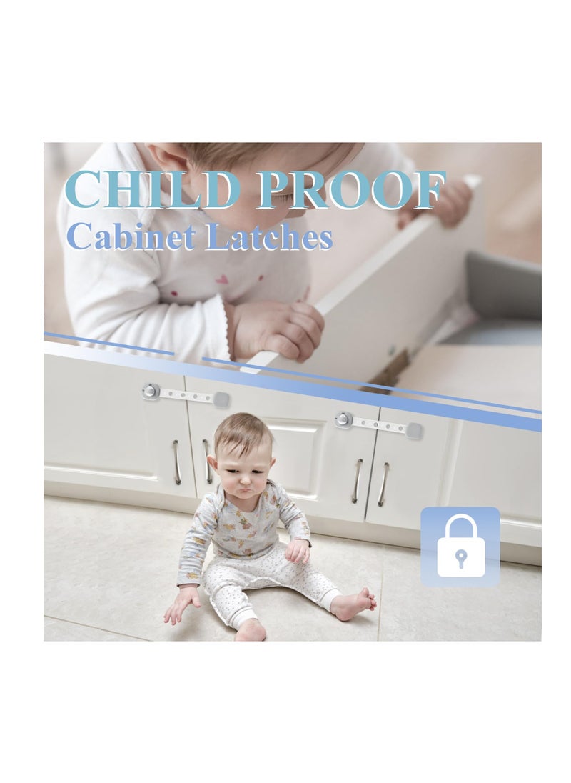 Child Safety Cabinet Locks - 6 Pack, No Drill Baby Proof Drawer Straps with Adhesive, Grey  White Safety Locks for Kids