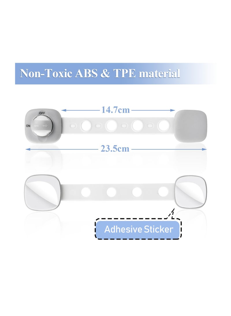 Child Safety Cabinet Locks - 6 Pack, No Drill Baby Proof Drawer Straps with Adhesive, Grey  White Safety Locks for Kids