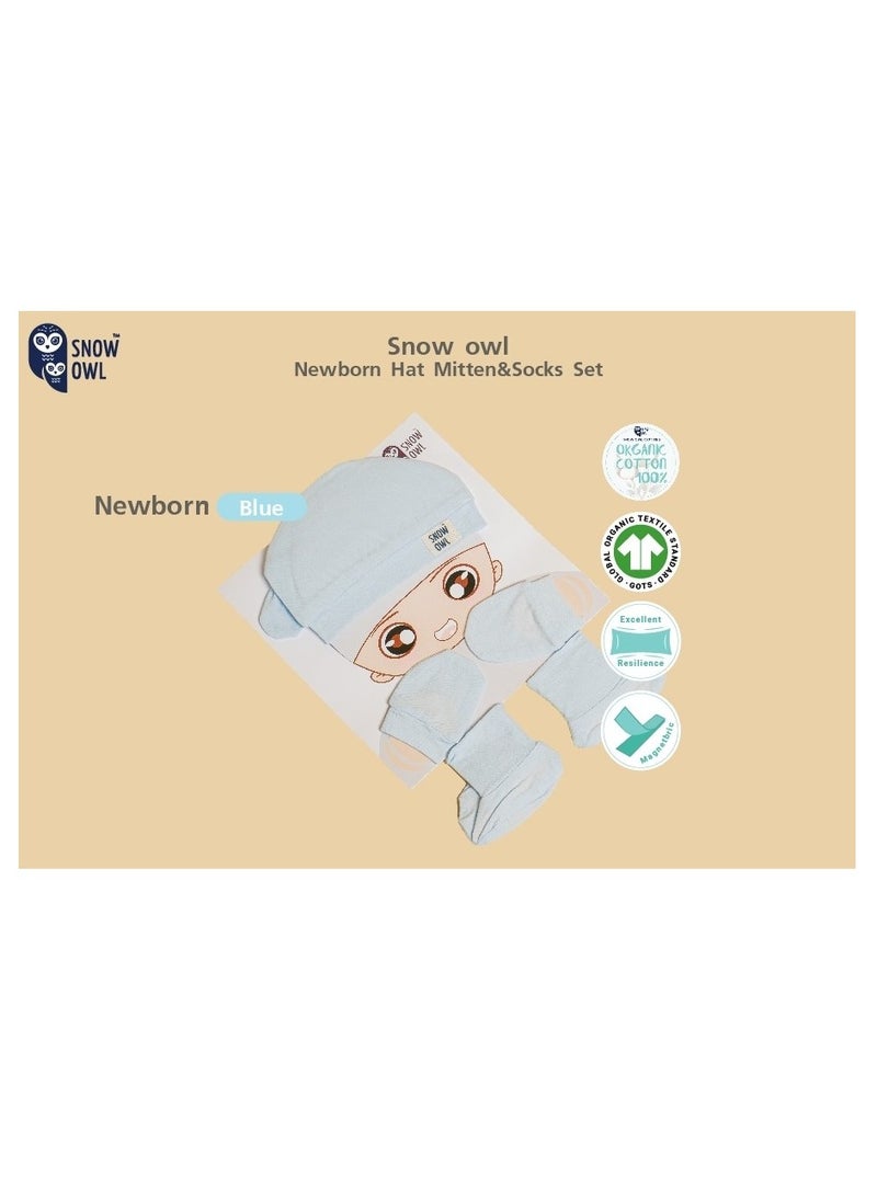 Snow Owl Newborn Hat Mitten & Socks Set - Blue