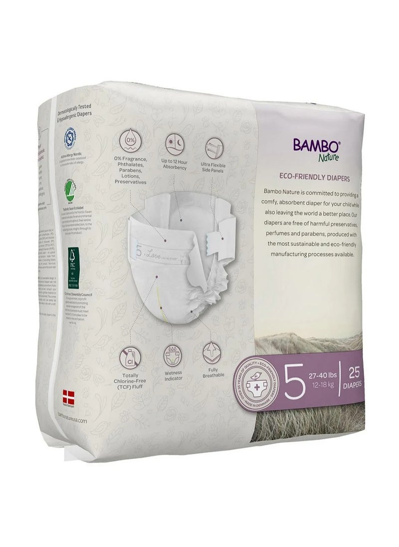 Bambo Nature Dream Eco-Friendly Tape Style Diapers, Latex Free, Super Absorbent, Dermatologically Tested, Size 5 - 25 Pieces