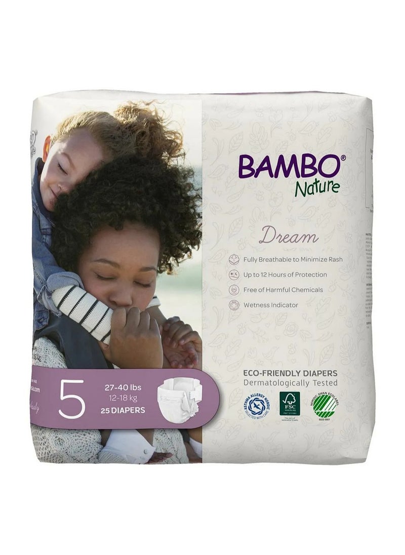 Bambo Nature Dream Eco-Friendly Tape Style Diapers, Latex Free, Super Absorbent, Dermatologically Tested, Size 5 - 25 Pieces