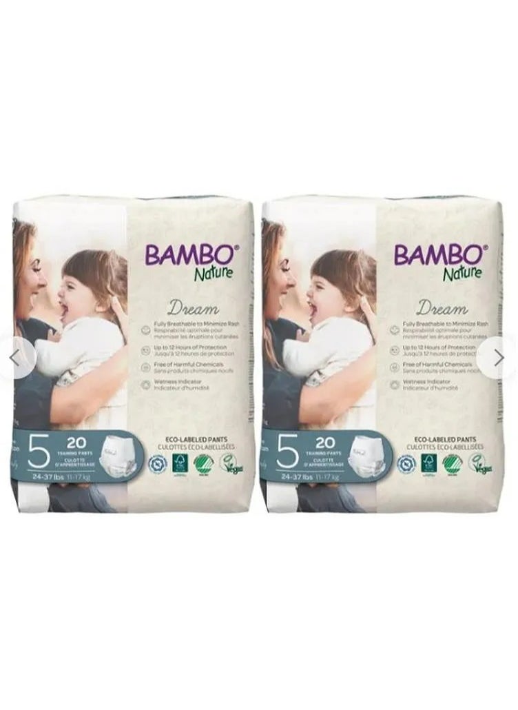 Bambo Nature Pant Style Diapers Size 5, Eco-Friendly, Breathable, Super-Absorbent, Chemical-Free - 2 Pack, 40 Pieces