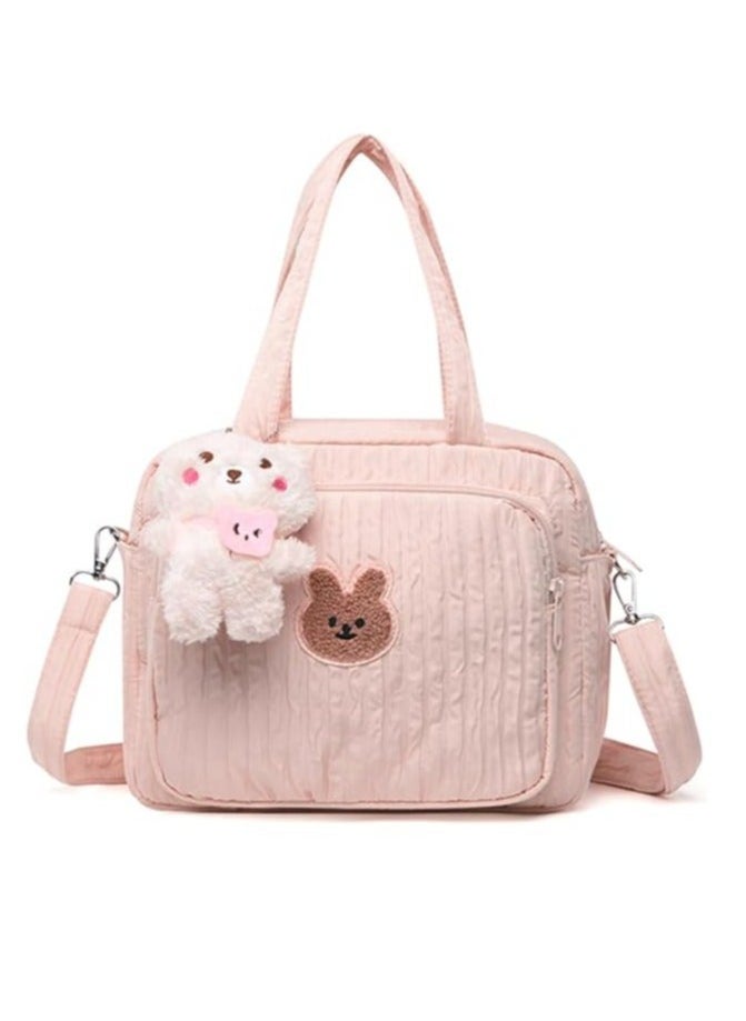 Diaper Bag Tote for Baby Girl Mommy Bag Quilted Cotton Baby Diaper Bag Travel Diaper Multifunction Maternity Bag Travel Storage Bag Diaper Tote Bag without Doll