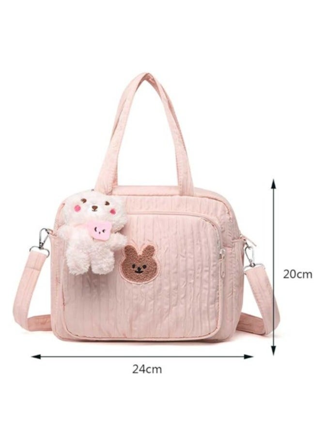 Diaper Bag Tote for Baby Girl Mommy Bag Quilted Cotton Baby Diaper Bag Travel Diaper Multifunction Maternity Bag Travel Storage Bag Diaper Tote Bag without Doll